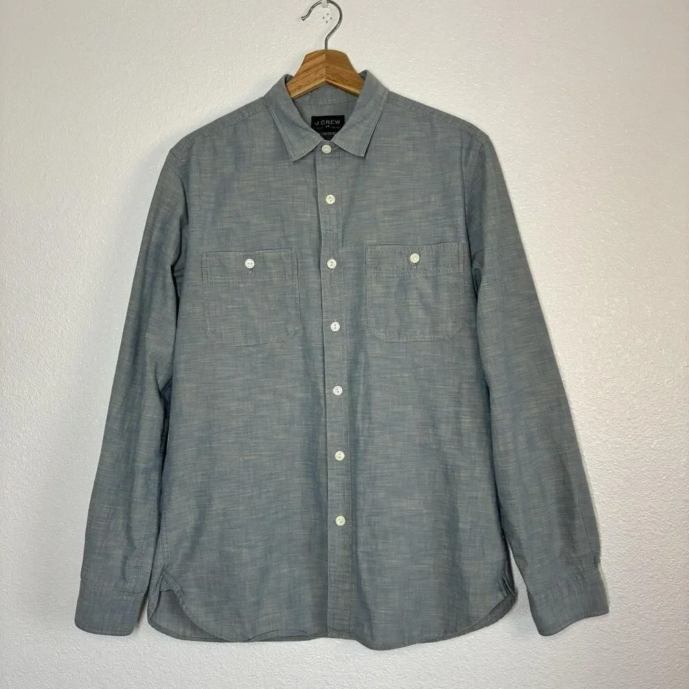 J Crew Shirt Mens Medium Blue Chambray Workshirt Button Up Long Sleeve Casual